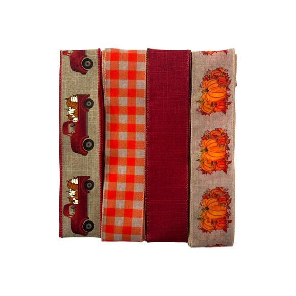 Pumpkin Patch Red Truck Fall Sign & Ribbon Bundle Set, DIY Wreath Making Kit - Picture 3 of 5